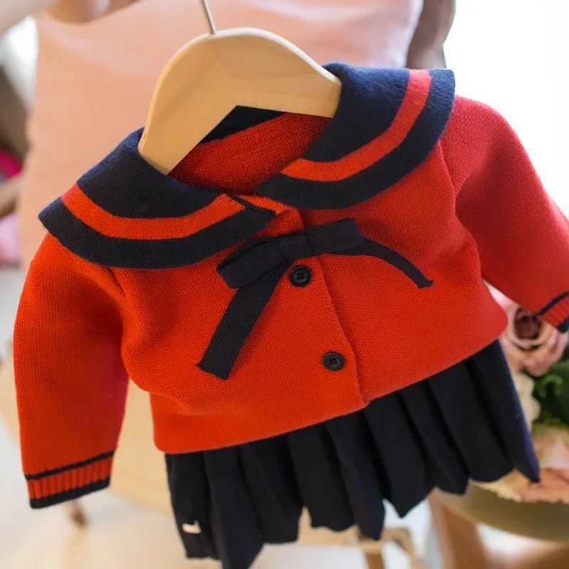 Spring Autumn Preppy Style Turndown Collar Sweater CardiganPleated Skirt Two Pieces Elegant Girls Uniform Clothing Set HY01271 L250926GCDE