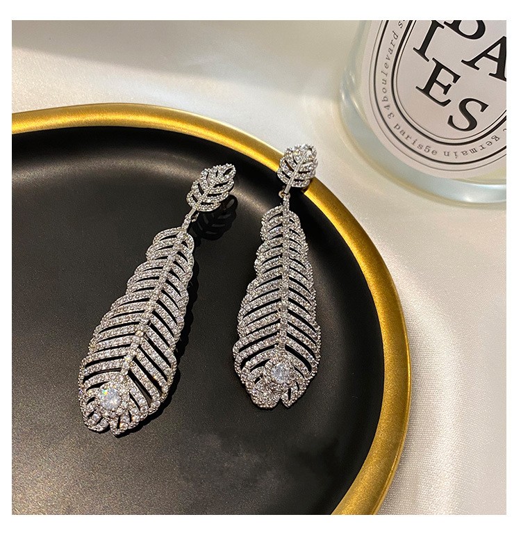 Choucong Sparkling Luxury Dangle Women Fashion Jewelry 18K White Gold Fill Pave White Zircon Gemstones Party Women Wedding Dangle Long Tassel Feather 