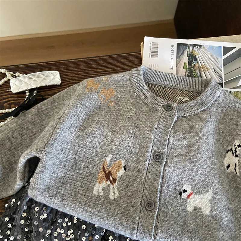 Childrens Clothing New Autumn Girls Puppy Knitted Cardigan Childrens Stylish Sequin Skirt TwoPiece Set Trendy L25092672TL
