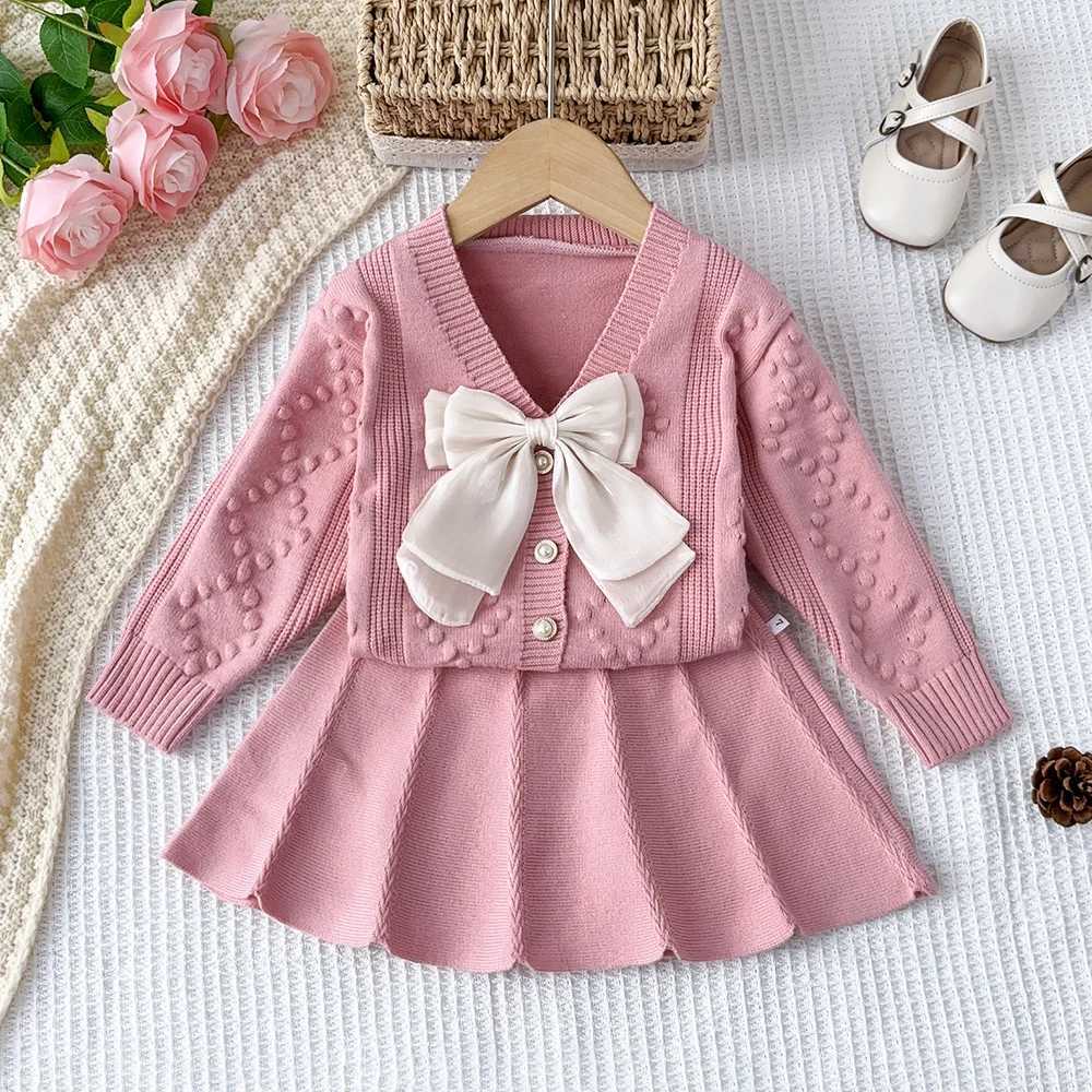 Bear Leader Red New Year Christmas Winter Set Vneck Bow Sweater Toppleated Aline Skirt 2piece Sets Kids Clothes Girls L2509268Z9D