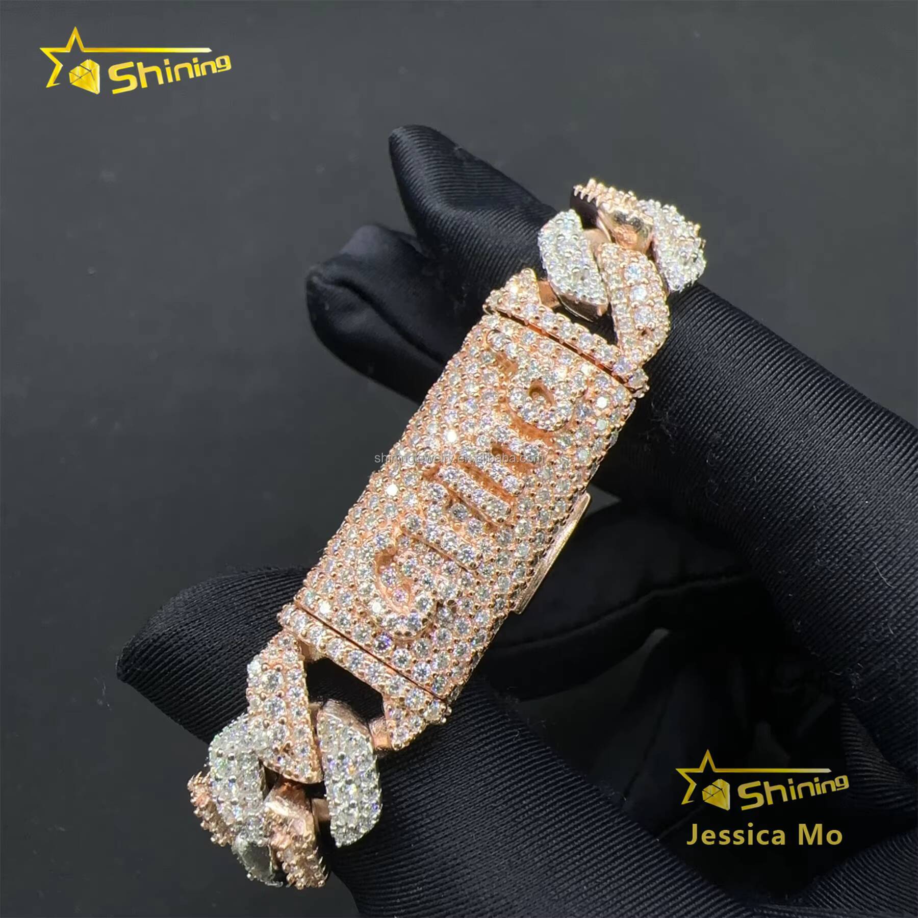Custom Name Lock 13mm 3Rows Two Tone Color Rapper Hip Hop Jewelry FL Moissanite Iced Out S925 Silver Miami Cuban Bracelet