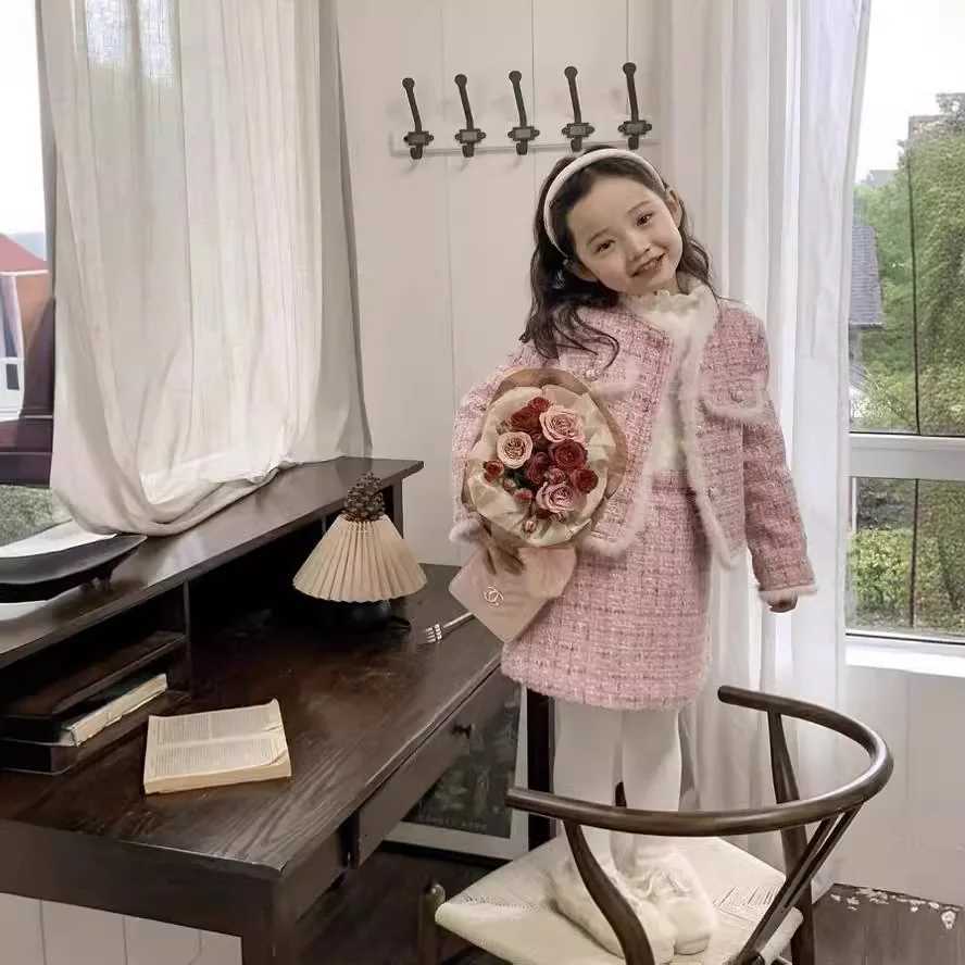 Girls cotton padded skirt set fashionable autumn and winter new style elegant socite jacket half skirt twopiece setW202 L2509265366