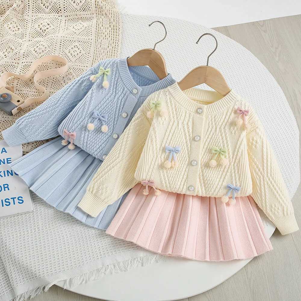 MILANCEL New Autumn Kids Clothes Set 9M5T Candy Color Bow Girls Knitted Sweater Short Skirt Korean Loose Children Outfit 2PCS L250926P6G7