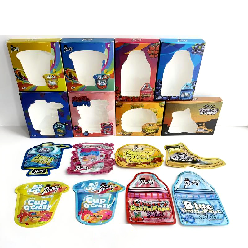 Die Cut Shape Mylar Bags 3.5G With Paper Box Popular Mylar Pouch Boxes Set 100+ Styles Packaging Kit In Stock For Option Support Customizable