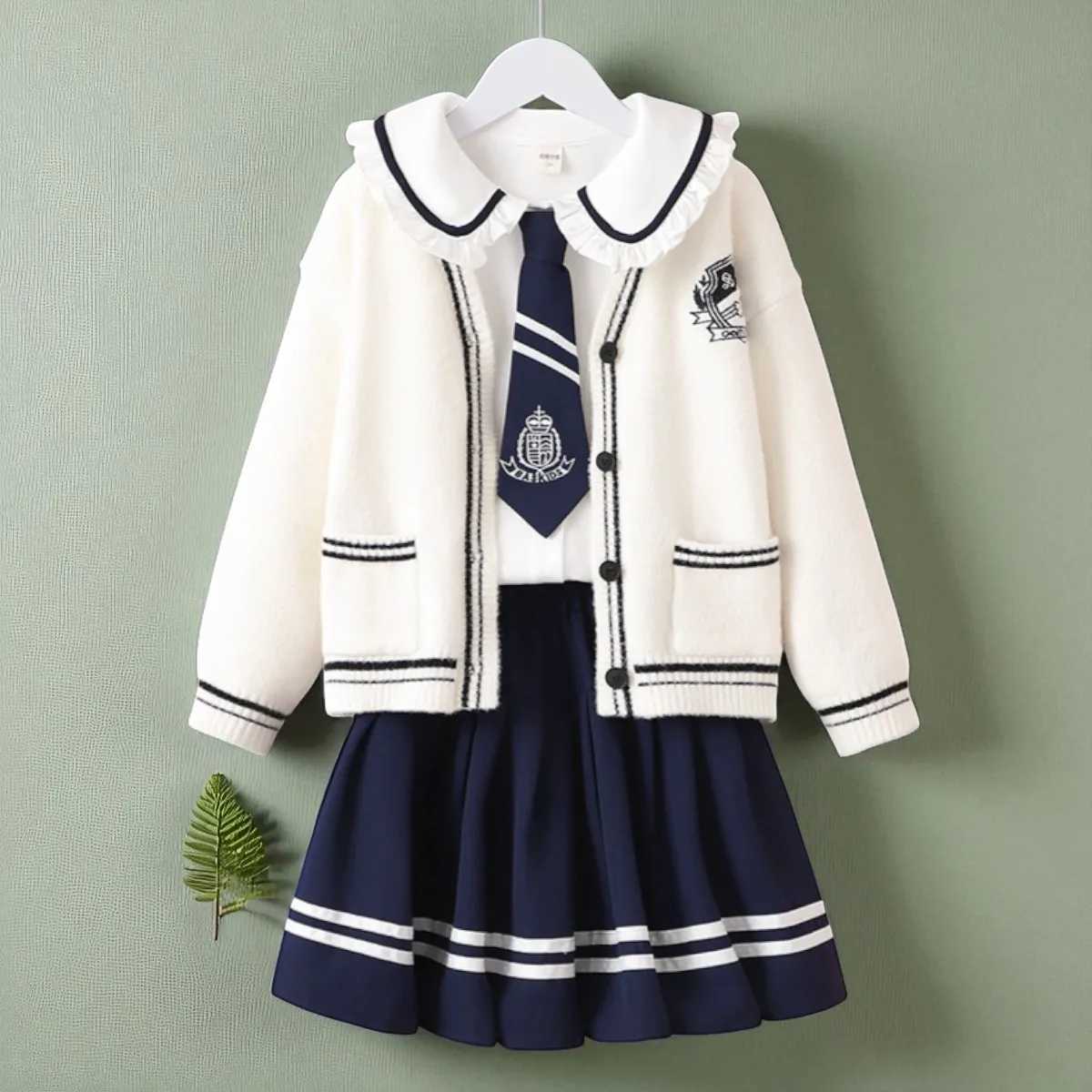 Baby Girls Clothing Set Outfits School Uniform Cardigan Shirt Skirt 3pcs Girls Tracksuit Teens Kids Suit Costumes 5 7 9 13 Y L250926L0XH