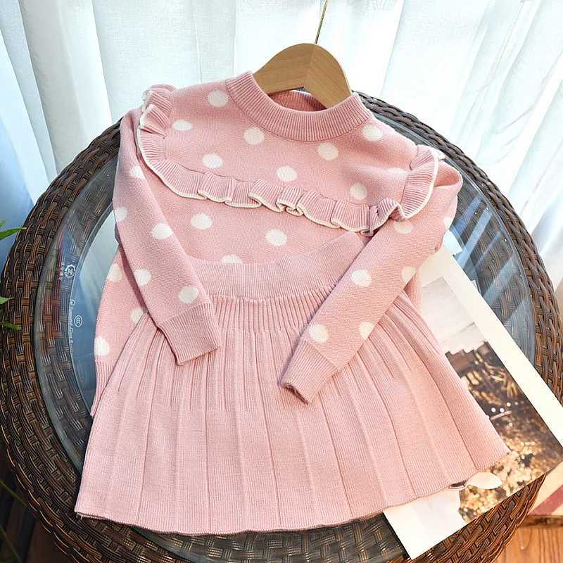 2022 Fall Girls Toddler Set Korean Style Baby Girl Cute Dot Knit Skirt Sets Winter Little Girl Party Casual Sweater Clothes L250926LJ49