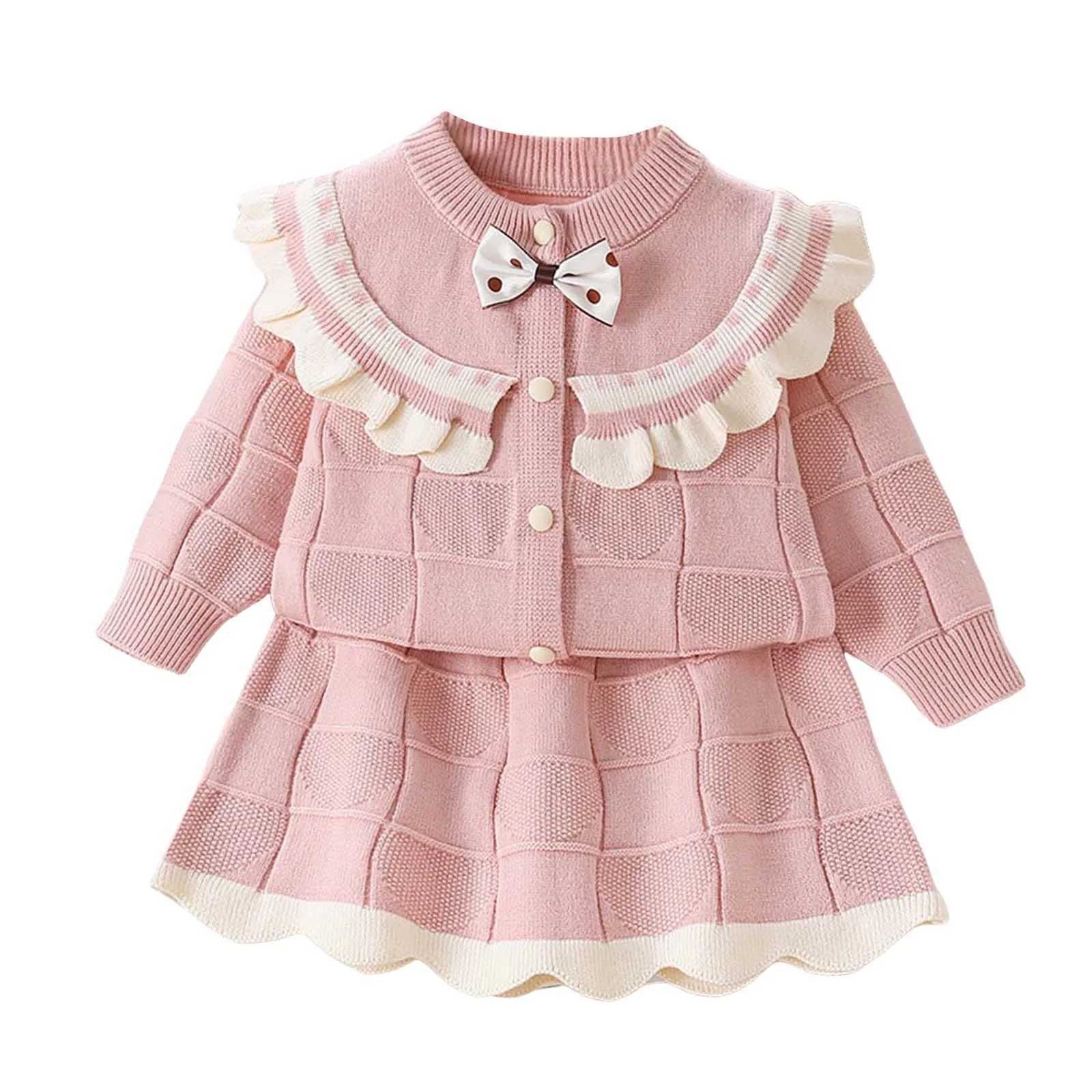 Girls Comfortable And Warm Sweater Set Girls Fashionable And Sweet Knitted Cardigan Half Skirt Set Cotton Warm Clothing L250926EBES