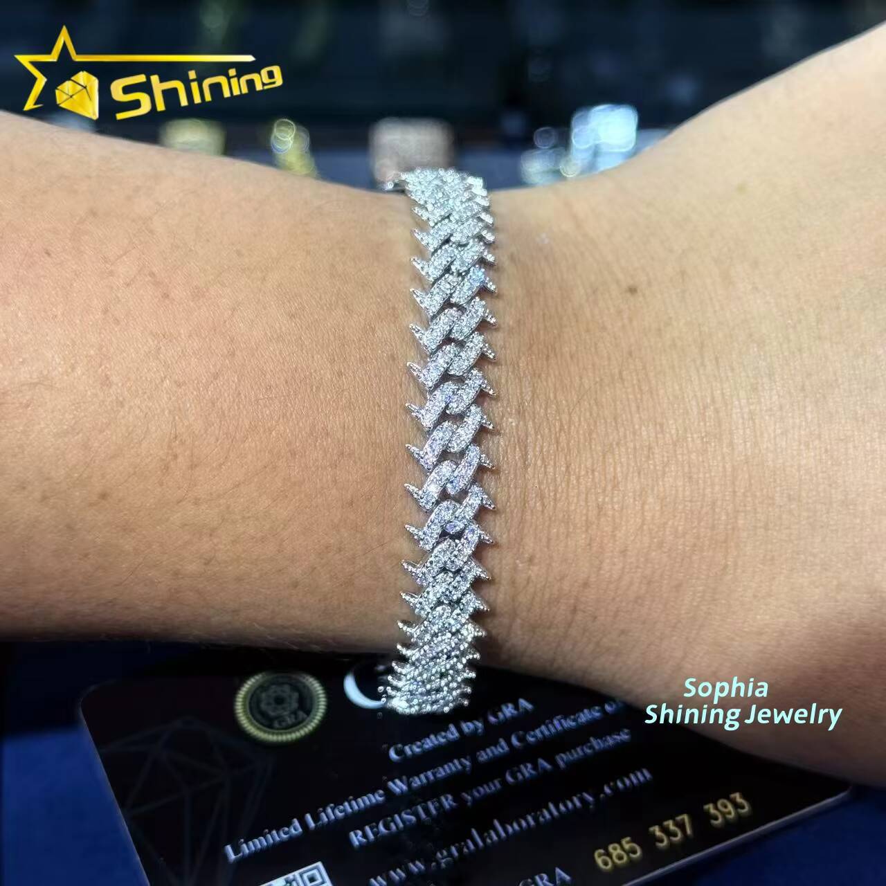Fine Jewelry 925 Silver 10MM Thorns Spike Vvs Moissanite Cuban Bracelet Custom Men Iced Out Hip Hop Cuban Link Chain Jewelry