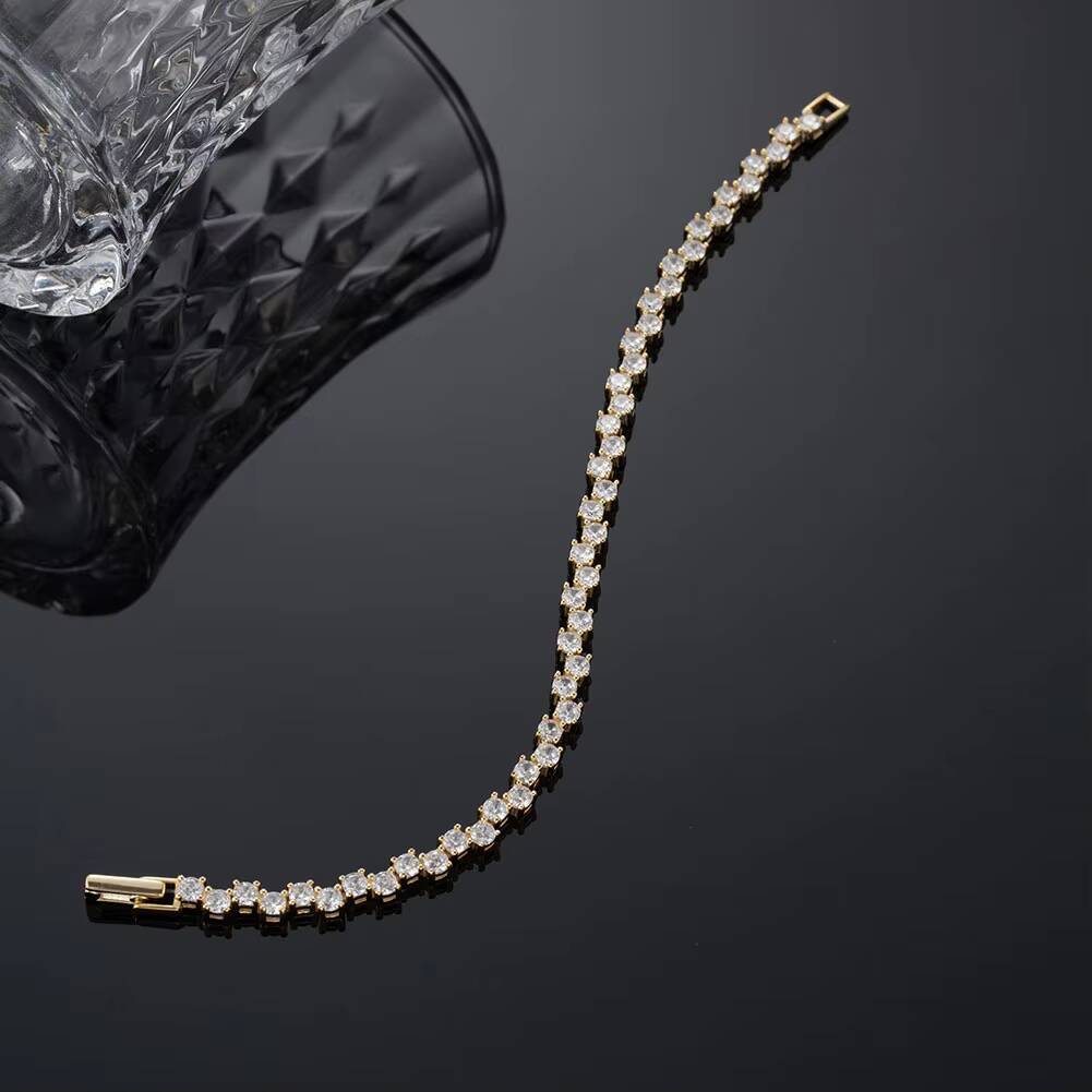 SB164 Valentine Gift Classic Silver Size 6575 Inch 2 Rows 30mm Prong Setting Round Cut CZ 14K Gold Plated Tennis Bracelet