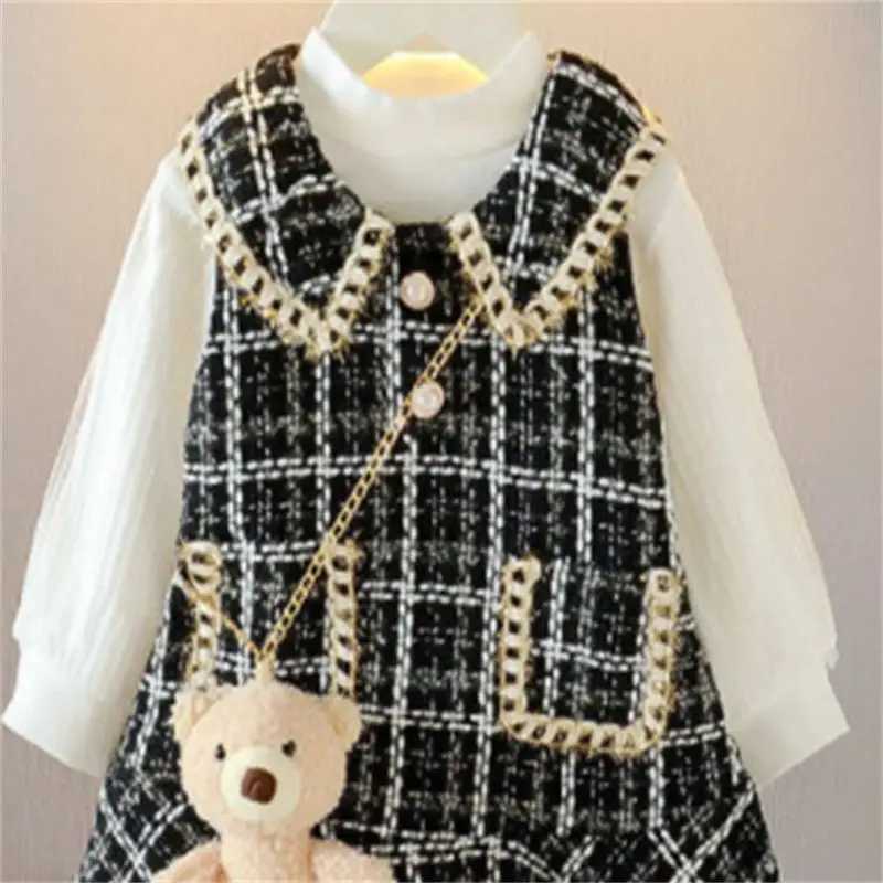 Baby Girls winter Princess Patchwork Dress 2022 New Fashion Party Costumes Kids Bowtie Casual Outfits Baby Lovely Suits 27Y L250926TJ0R