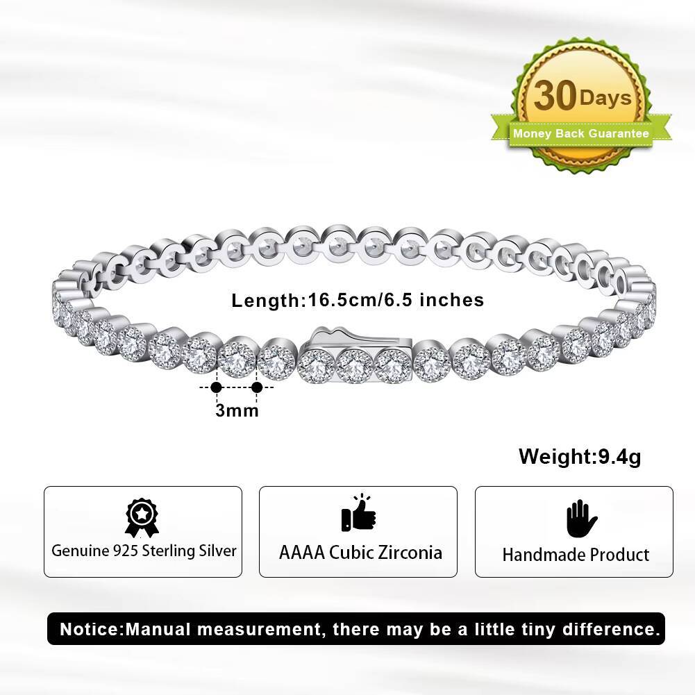 SB133 RINNTIN Jewelry Wholesale 925 Sterling Silver 3mm Bezel Setting Cubic Zirconia CZ Tennis Bracelet
