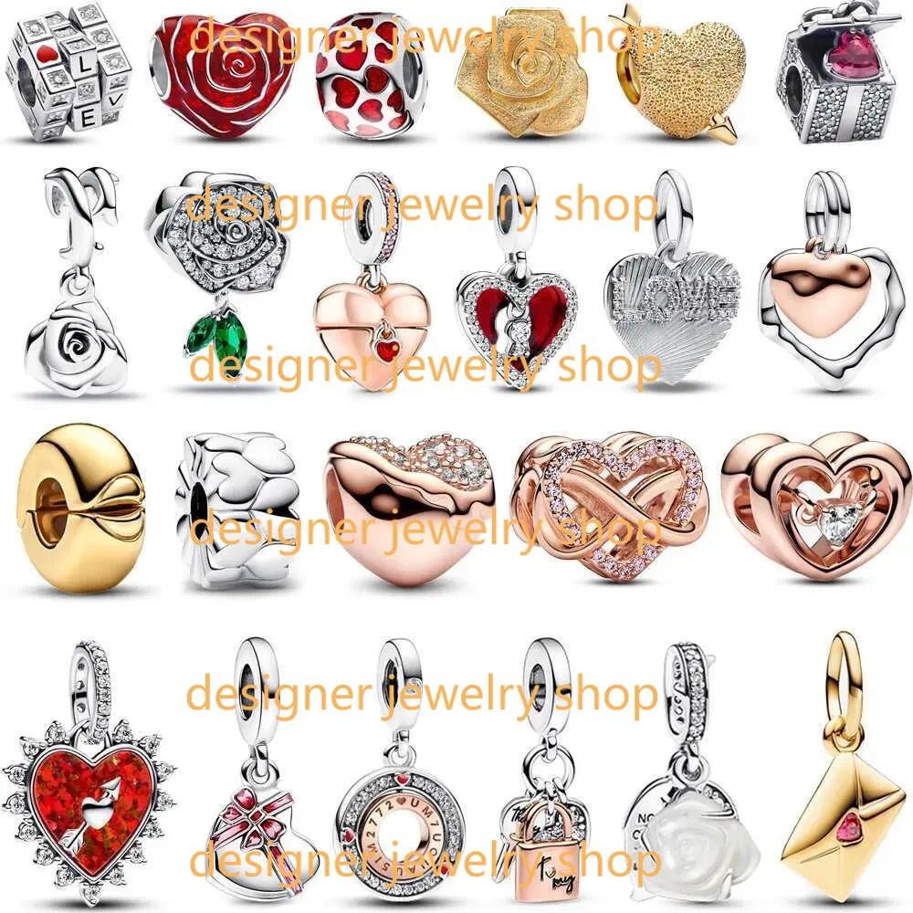 Designer Beads 925 Silver Charms for Bracelet Charm 2025 New Sparking Gift Beads Red Heart Bow LOVE Heart Shape Dangle Charms Fits Bracelet Valentine's Day For women