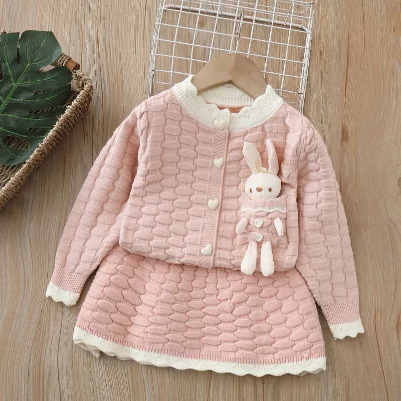 Girls Dress Clothes Sets Spring Autumn Children Woolen Jersey Sweaters Coats Skirts Kids Cute Suit For Baby Knitted Outfits 5 6Y L250926KUOM