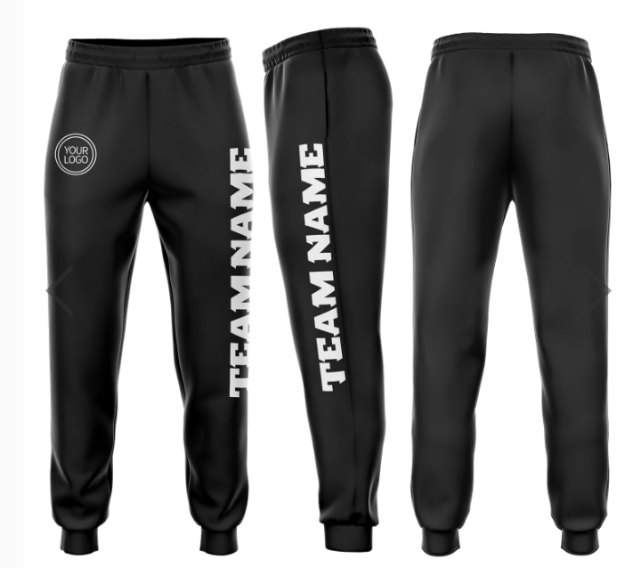 Custom Black White Fleece Jogger Sweatpants