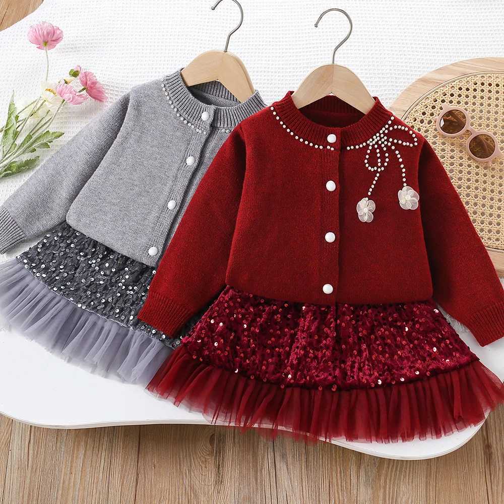 Girls Dress Clothes Sets Autumn Winter Children Woolen Jersey Sweaters Coats Skirts Kids Princess Suit For Baby Knitted Outfits L250926ISTJ