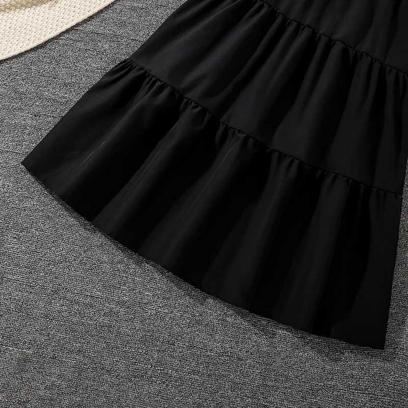 Girls Outfit White Bowknot Trim Tshirt Solid Black Frill Decor Aline Skirt Girls Suits OOTD Trendy Sets L2509260CWR