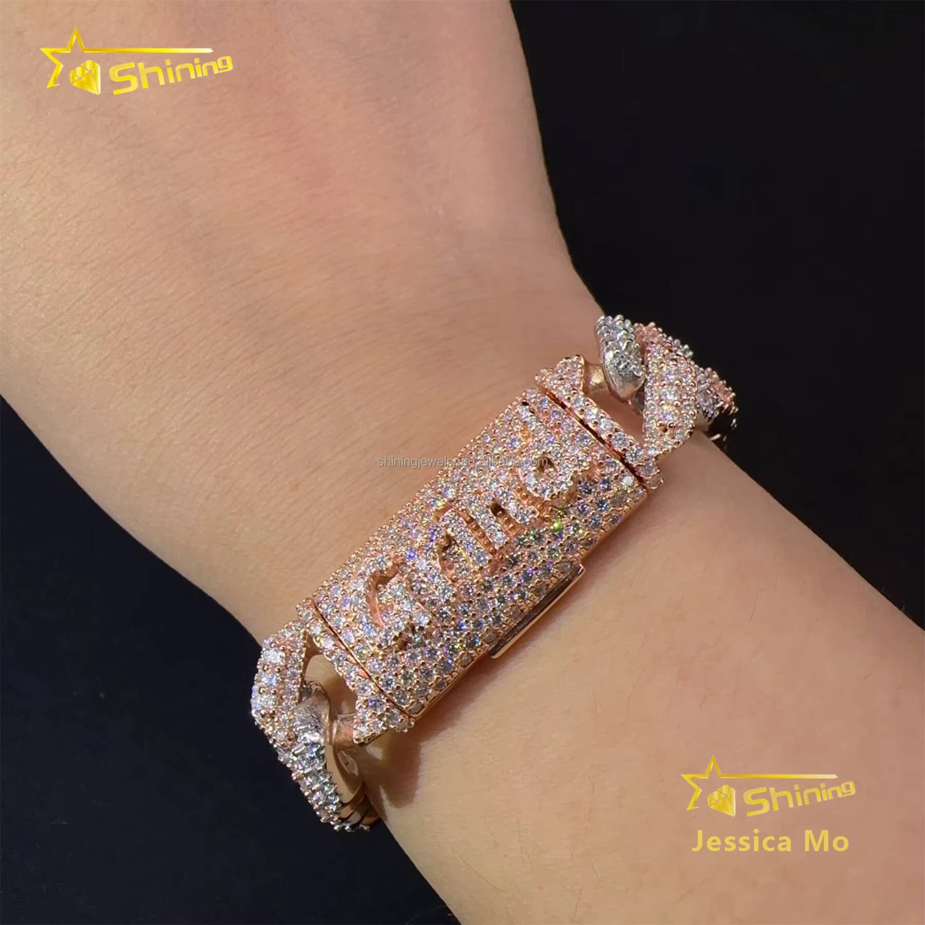 Custom Name Lock 13mm 3Rows Two Tone Color Rapper Hip Hop Jewelry FL Moissanite Iced Out S925 Silver Miami Cuban Bracelet