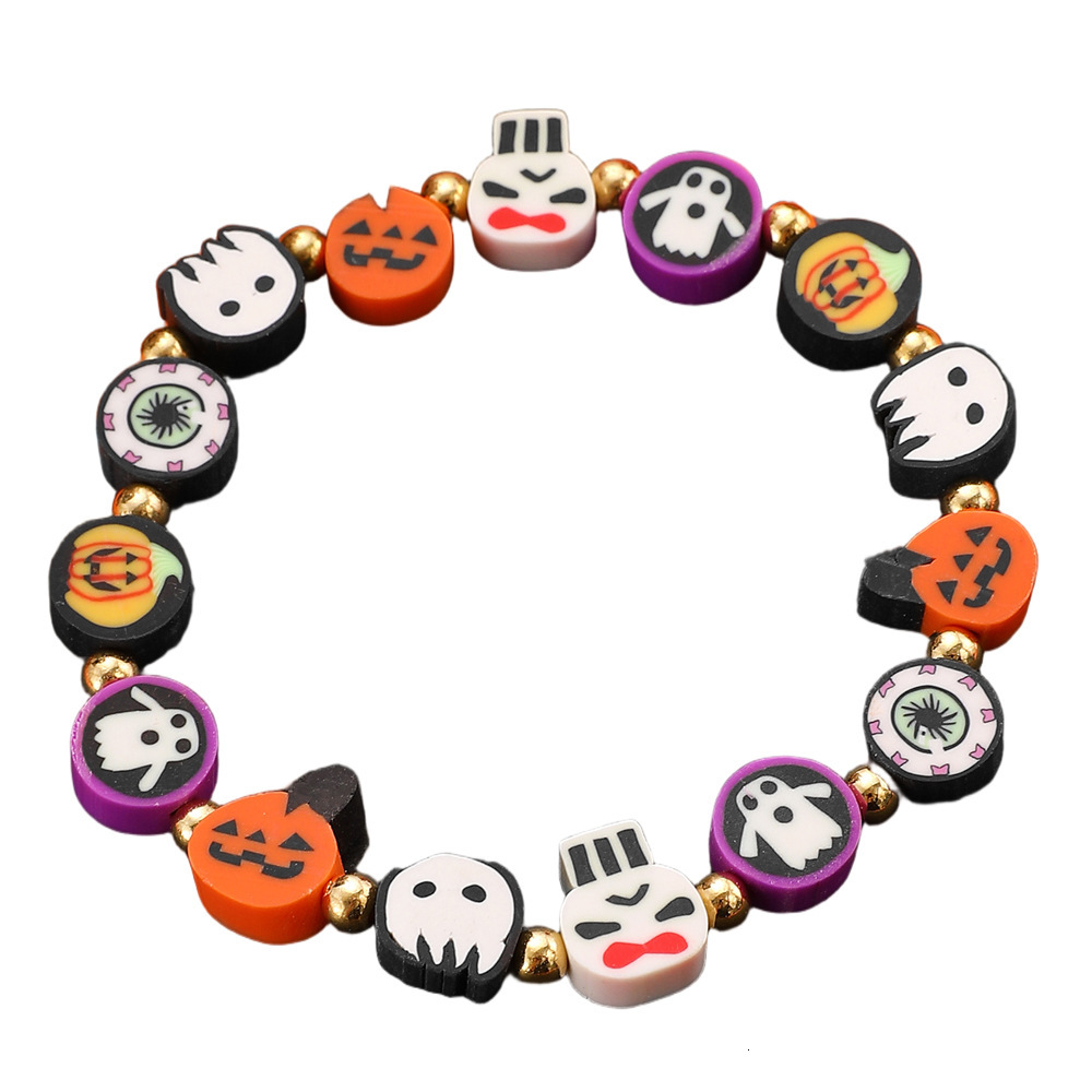 Halloween Element For Women Hot-Selling Soft Clay Pumpkin Ghost Beaded Colorful Bracelet Jewelry