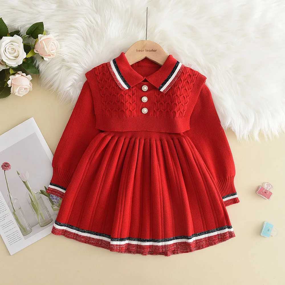 Winter Warm Baby Girl Knitted Dresses Sweater Vest Preppy Dress Christmas Dress Birthday Gift Autumn Kids School Outfits L2509262MRU