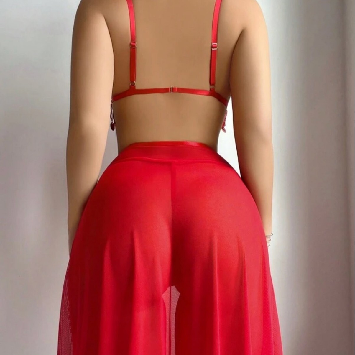 2025 Hollow Metal Glitter Red Sexy Lingerie Set for Women Home Style