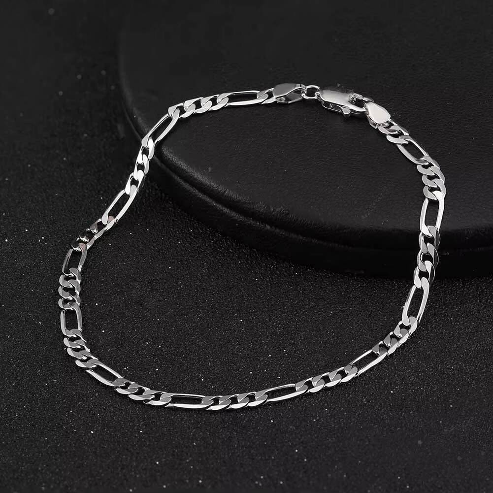 RINNTIN BSB6633 Solid 925 Sterling Silver Italian 33mm DiamondCut Figaro Chain Bracelet for Women Men Made in Italy