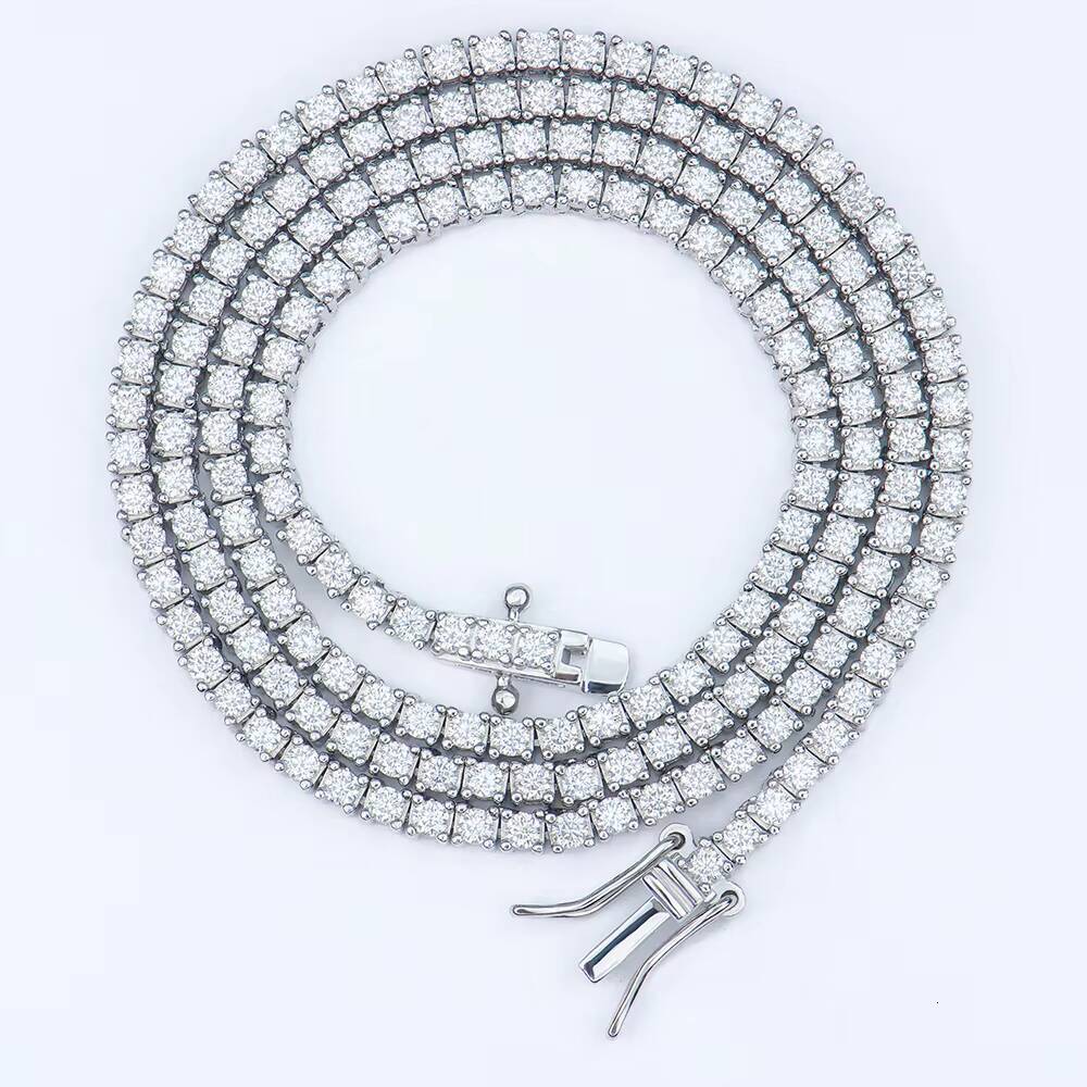 Stocks Fine Jewelry Moissanite Tennis Necklace 925 Silver Round Shape 2mm Tennis Chain Hip Hop Fashion Jewelry for Gift