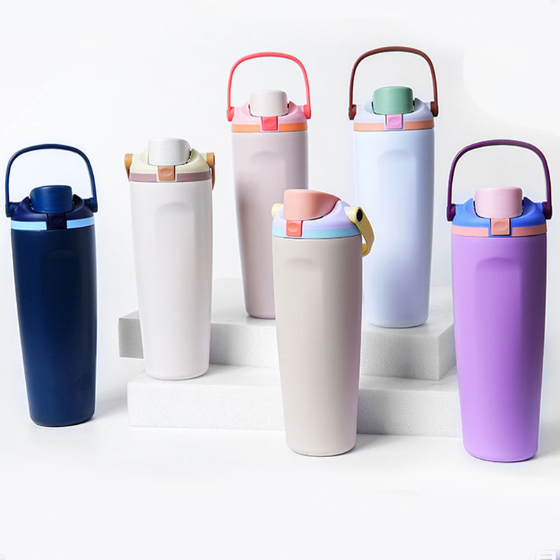 30oz Insulated Stainless Steel Water Bottle with Two-Way Spout, Built-In Straw and Bucket Handle, Made for Travel, School, and Sports, 30oz, BPA Free,