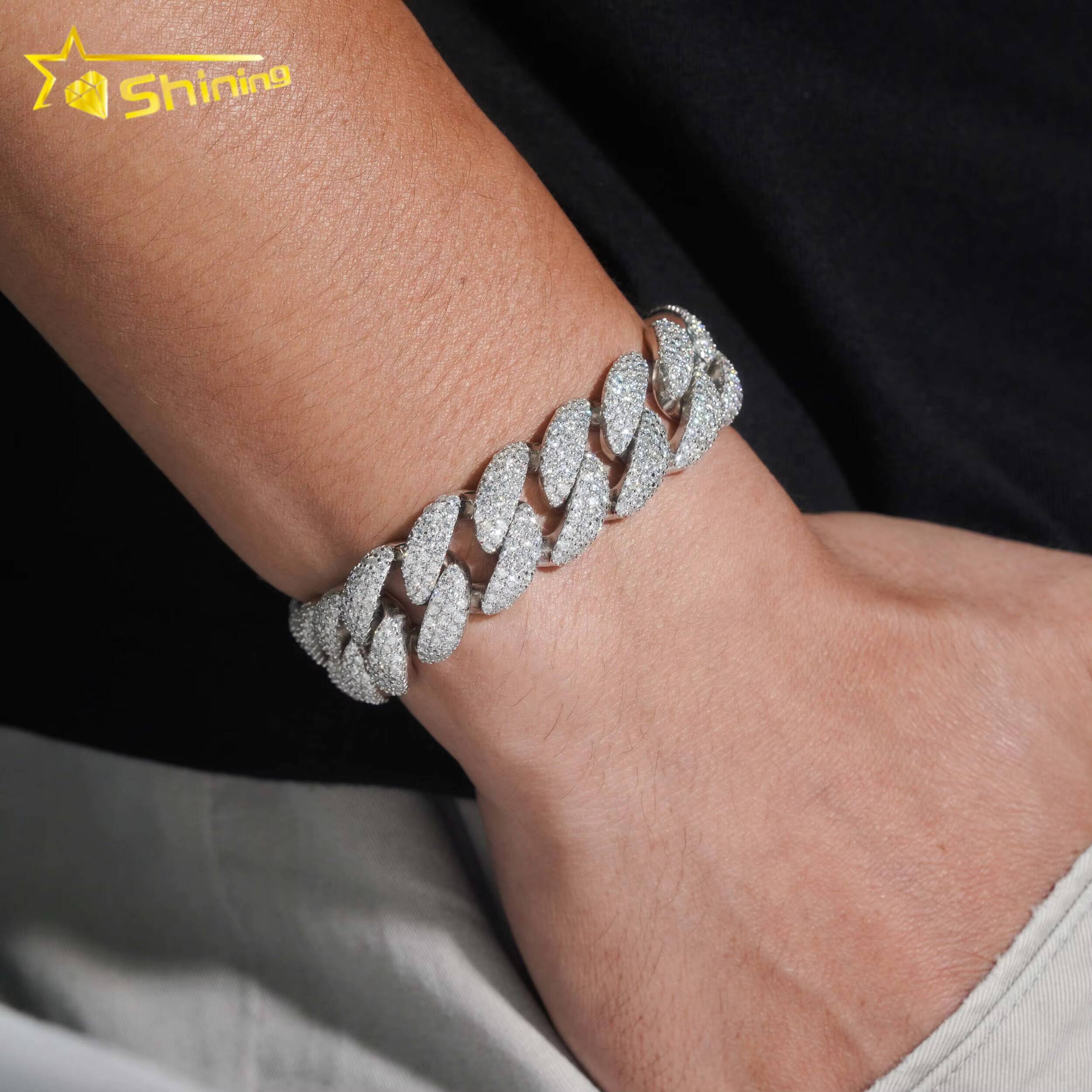 Shining Jewelry 2024 New Arrivals Moissanite Hip Hop Jewelry Fashion Moissanite Cuban Bracelet Cuban Link Chain