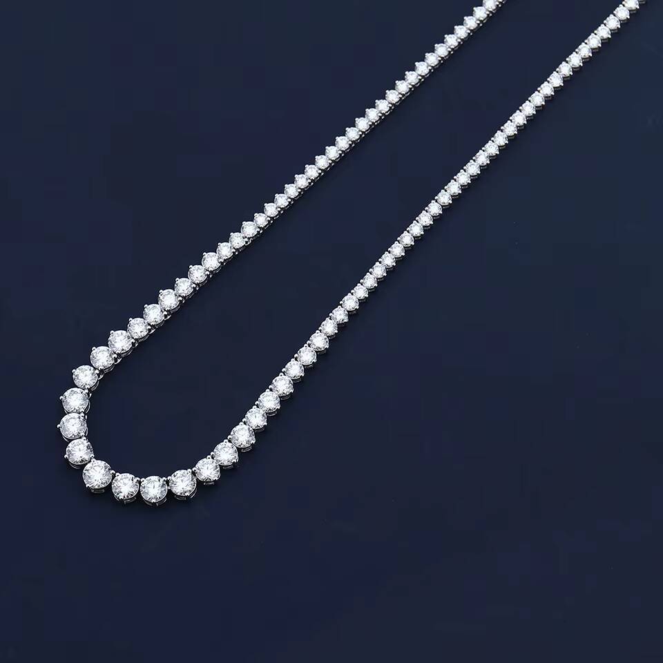 Luxury Real 18k 14K Gold Graduated Diamond Necklace Round Brilliant Cut Vvs Moissanite Diamond Necklace Customized Trend Jewelry for Women