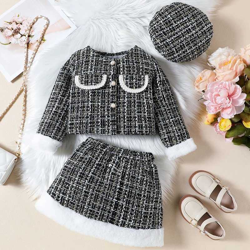 Childrens Sets Spring Autumn Kids Girls Clothes Korean Fashion Plaid Long Sleeve TopsSkirtHat Baby Boutique Clothing BC1335 L250926OEGV