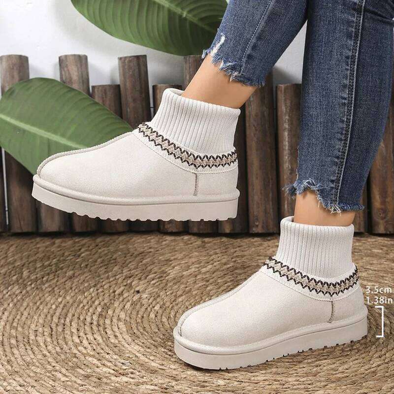 Classic Suede Non Slip Snow Women Winter Soft Thick Bottom Cotton Ankle Boots Warm Plush Embroidery Decoration Shoes