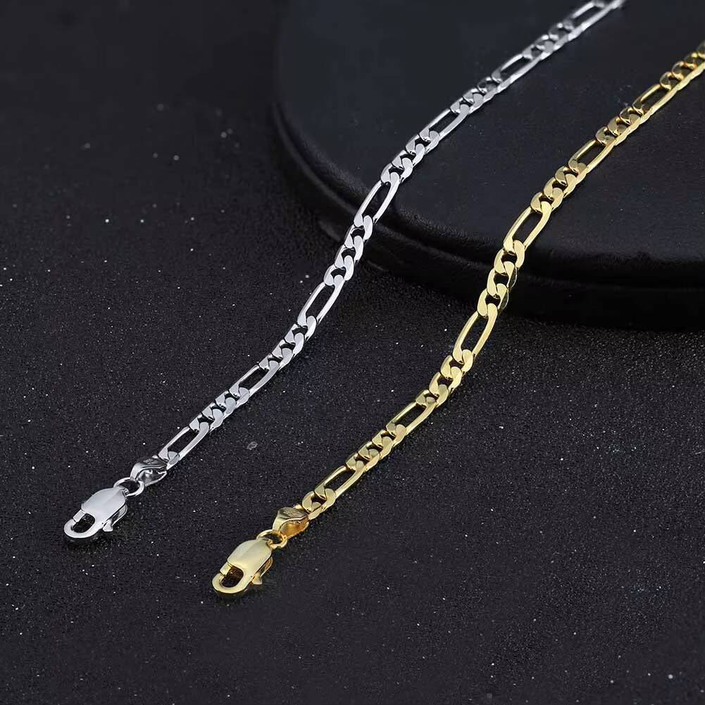 RINNTIN BSB6633 Solid 925 Sterling Silver Italian 33mm DiamondCut Figaro Chain Bracelet for Women Men Made in Italy