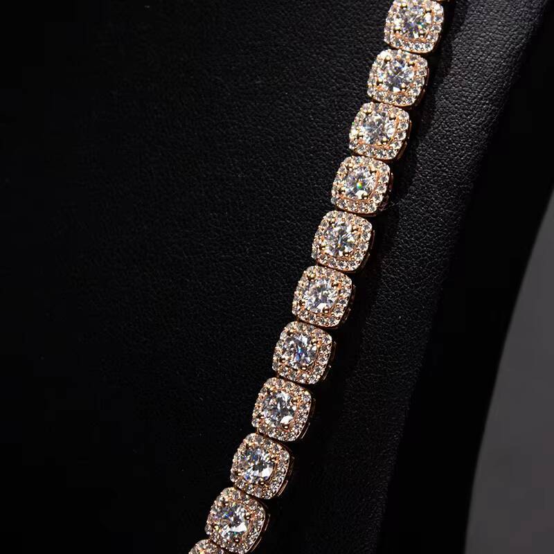 Hot Sale Hiphop Necklaces 925 Sterling Silver Rose Gold Plated Hip Hop Iced Out 8mm Moissanite Clustered Tennis Chain Men