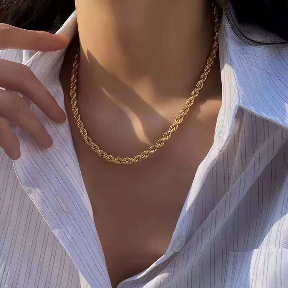 Sier Wholesale Noble 45-60cm Gold 4mm Rope Chain Necklace for Women Man Fashion Wedding Charm Gift Jewelry 18-24Inch
