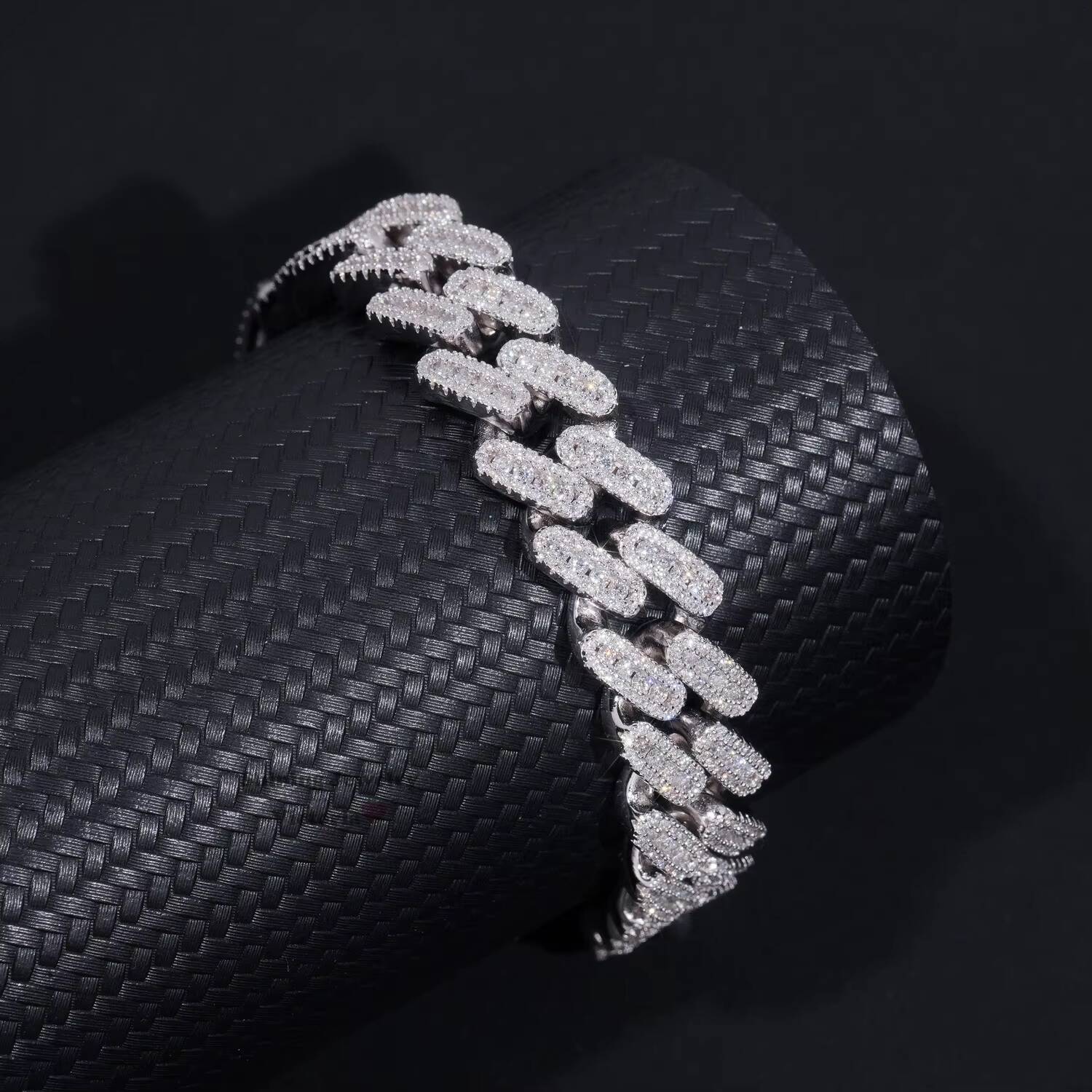 Iced Out Jewelry 13MM 925 Sterling Silver GRA Certificate Diamond Moissanite Cuban Link Bracelet Three Rows