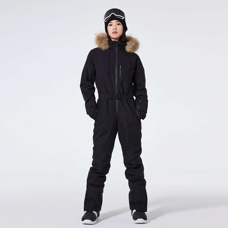 Women's Slim Fit Winter Outdoor Windproof Waterproof Warm Jacket Double Board Ski Suit One-Piece