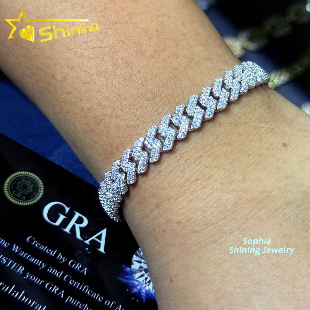 Large Stock 925 Silver 8mm VVS Moissanite Cuban Bracelets Hip Hop Jewelry Men Women Iced Out Moissanite Bracelet