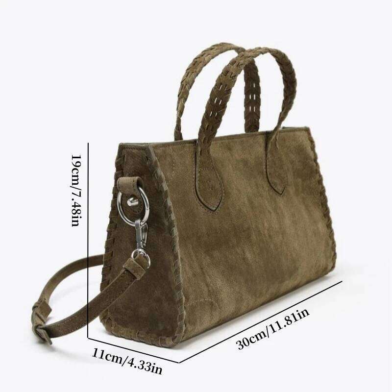 Women's SUEDE CITY Bag, Design Woven Effect Tote Handbags, Wide Handle With Removable Crossbody Strap