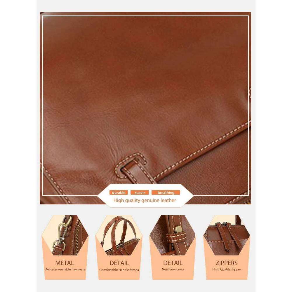 Zency Genuine For Women Large Capacity Shoulder Natural Leather Boston Bag Organizer Pockets Handbag Purse