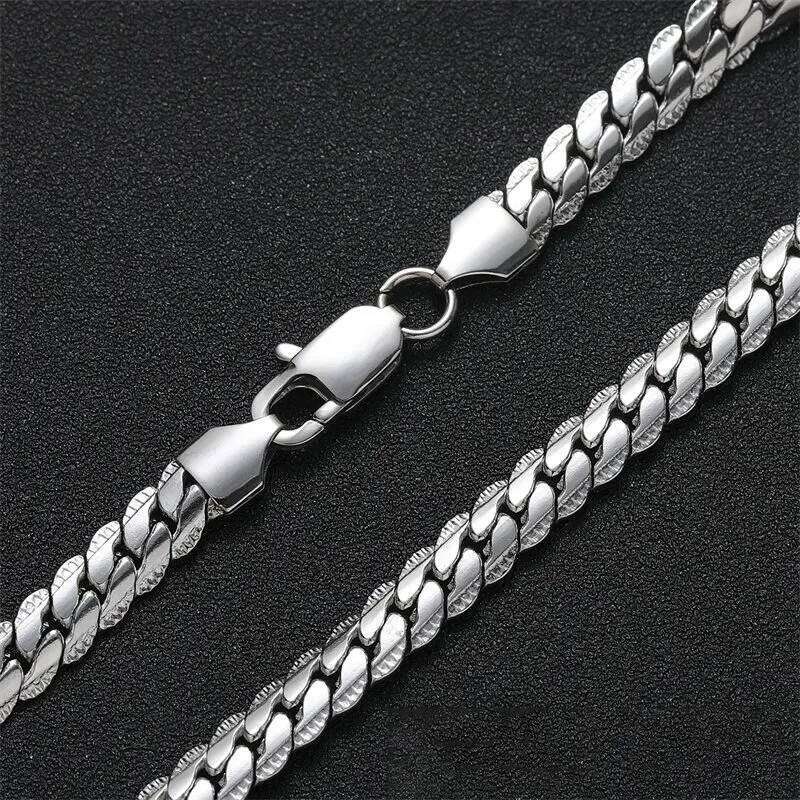 Sterling Sier Man 6MM 40-60cm Side Chain Bracelet Necklace For Women Fashion Wedding Christmas Gift Jewelry Accessories
