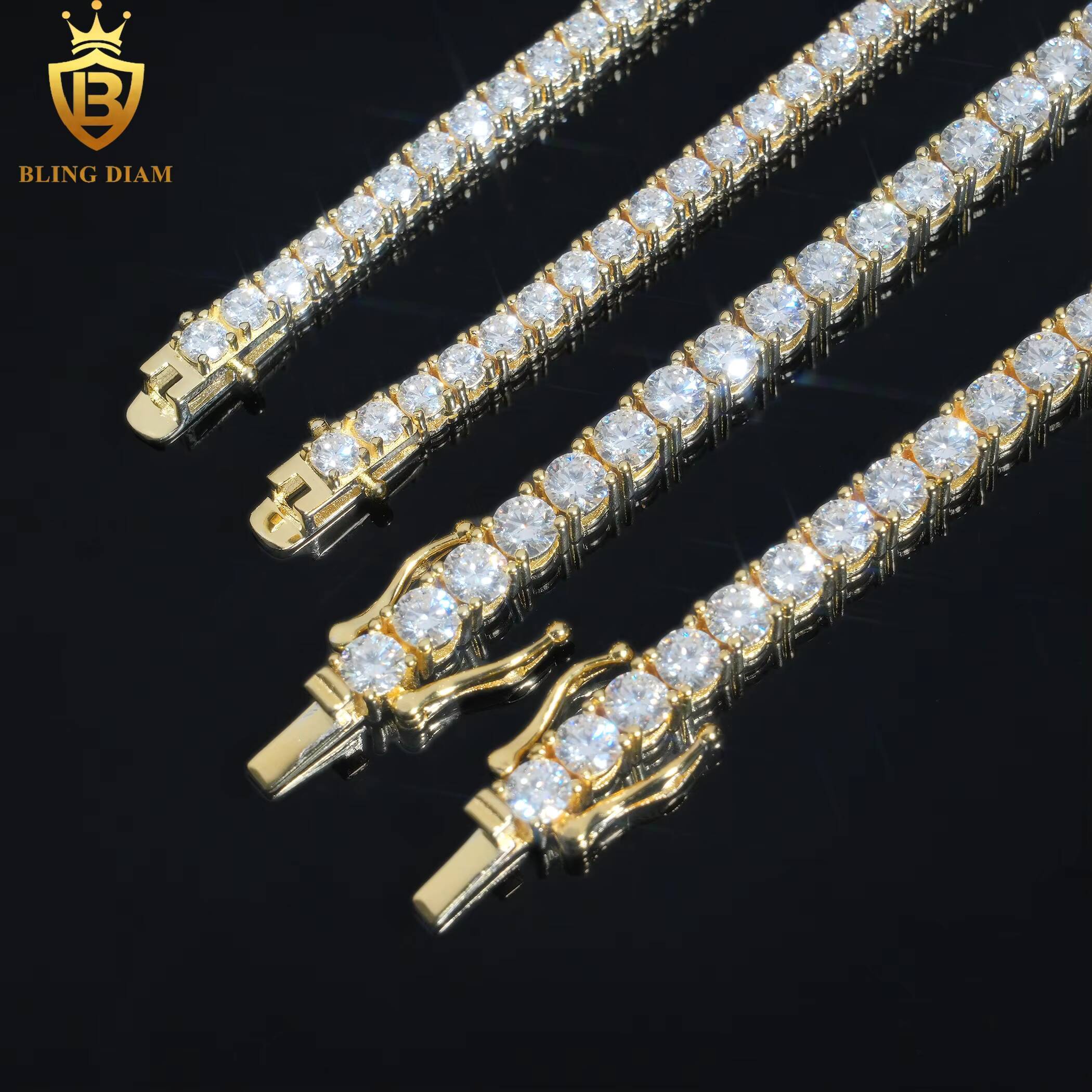 3mm 4mm Blingdiam Jewelry Wholesale Factory Low Price 925 Silver Gold Plated Vvs Mossanite Iced Out Tennis Chain