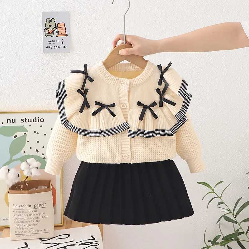 Childrens Sweater Set AutumnWinter New Baby Girl Long Sleeve Knitted CardiganHalf Skirt Two Piece Set L2509266K8K
