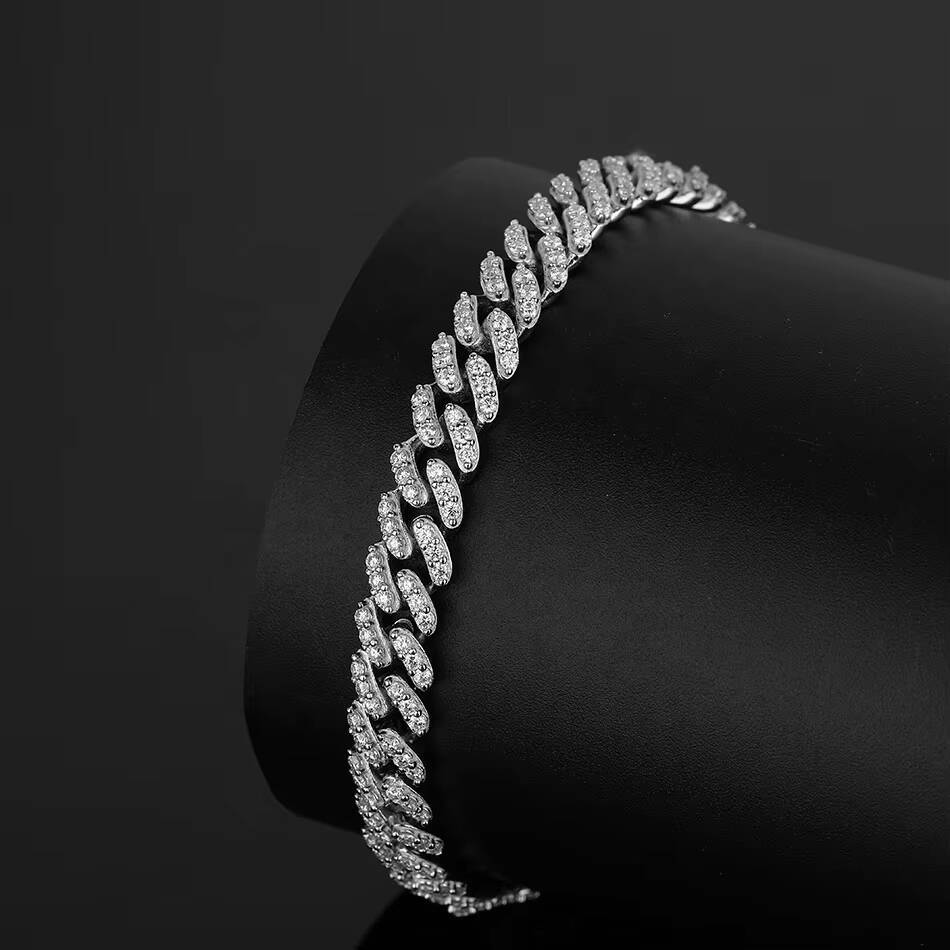 Moissanite Cuban Chain Miami Link Bracelet 8mm 1Row S925 925 Sterling Silver GRA VVS D Color Gold Plated Cadena Cubana Hip Hop