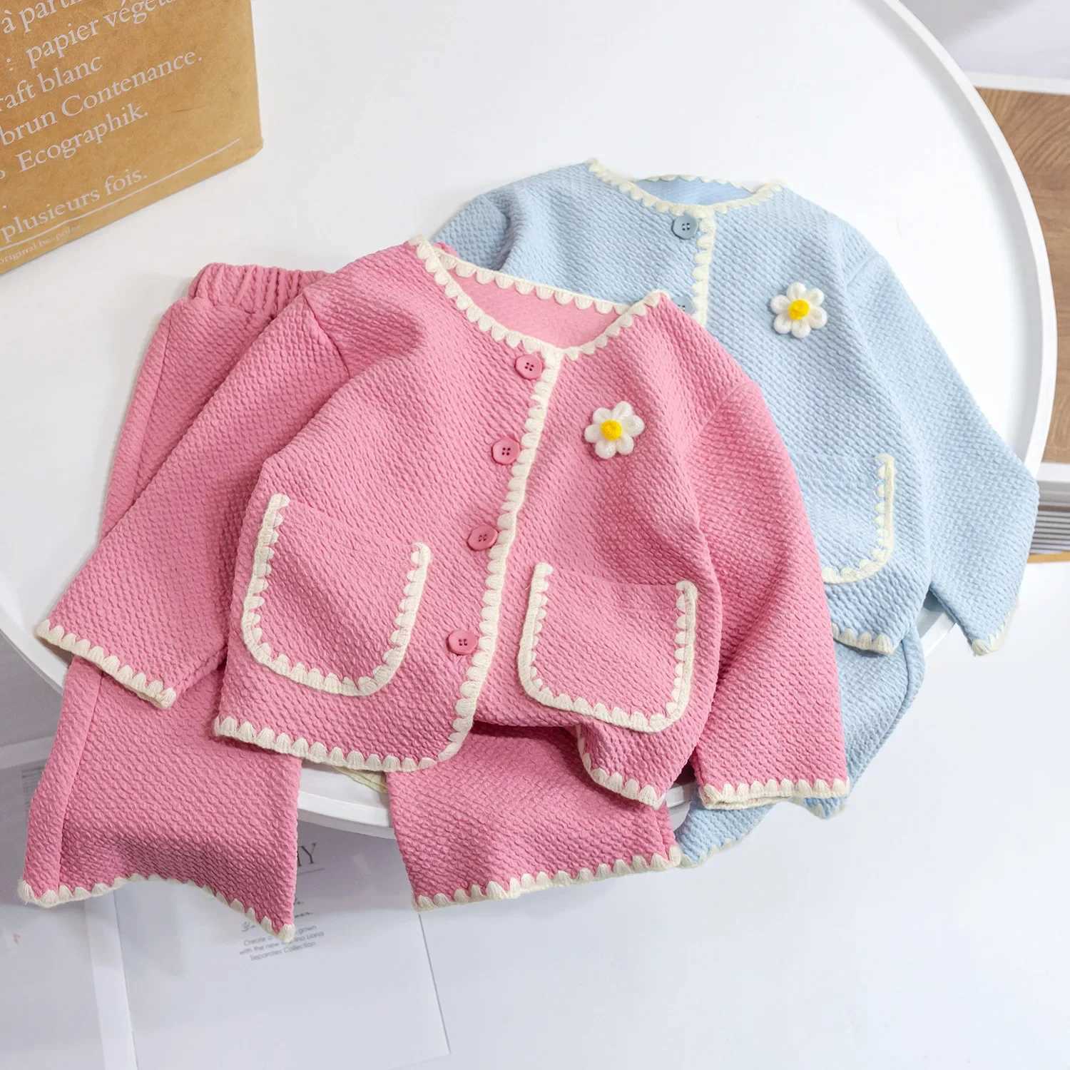 Children Clothing Set 2024 Girls Spring Autumn Children Clothing Girl Baby Set Flower cardigan jacket with pants twopiece set L2509264V46