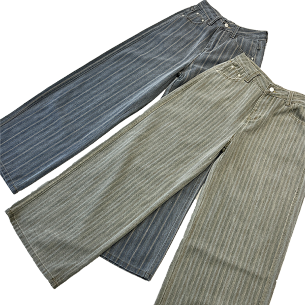 Women's Jeans Women's Casual Striped Denim Wide-Leg Pants High-Waisted Slimming Straight-Leg Loose Retro Washed Jeans Trousers CK002