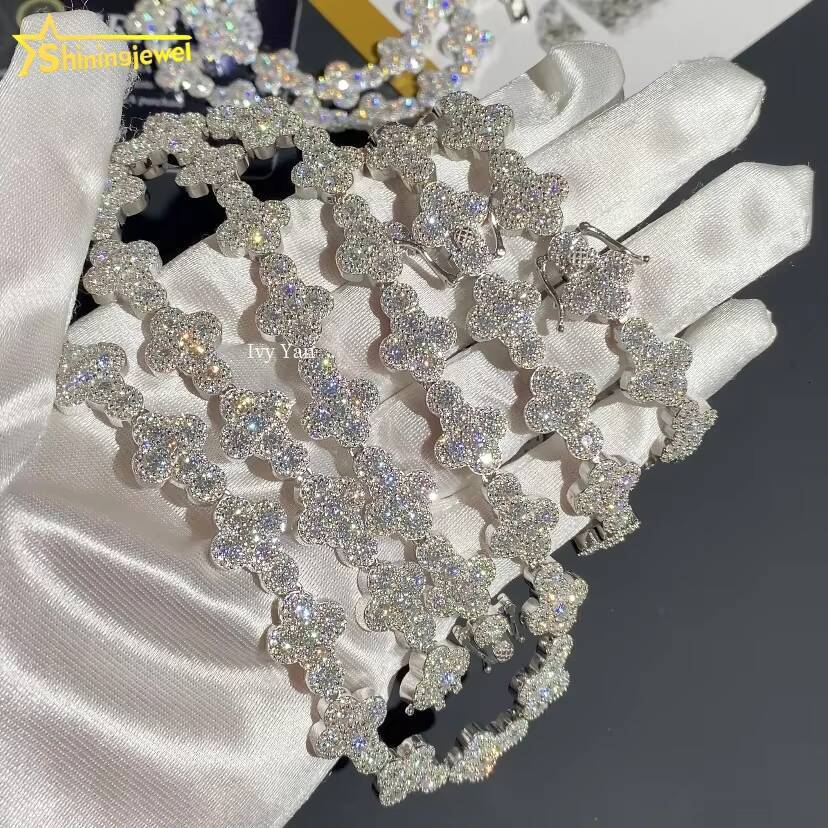 GRA Certificate Iced Out Custotm VVS Moissanite Diamond 925 Silver Hip Hop Jewelry Cross Bracelet Cuban Link Chain Necklace