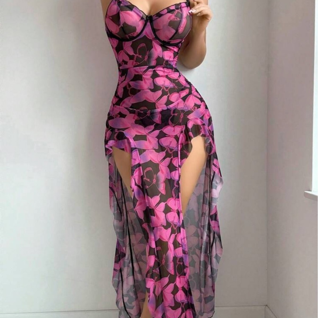 2025 New Pure Desire Sexy Fun Printed Dress Homewear Nightdress + Thong Set