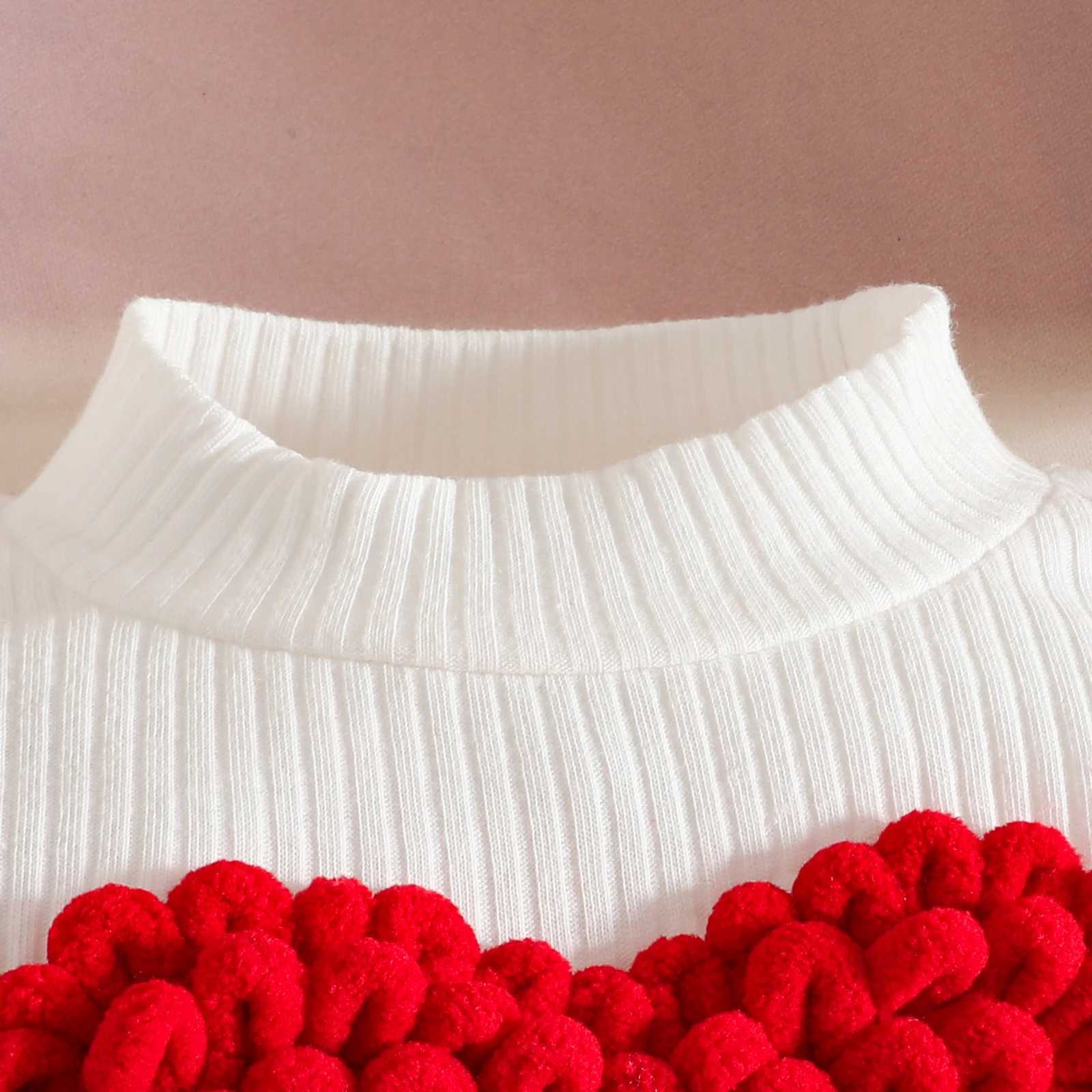 Pudcoco Toddler Baby Girl Fall Outfit Heart Mock Neck Long Sleeve Tops with 3D Flower Mini A Line Skirt 2Pcs Set 6M4T L250926IKFM