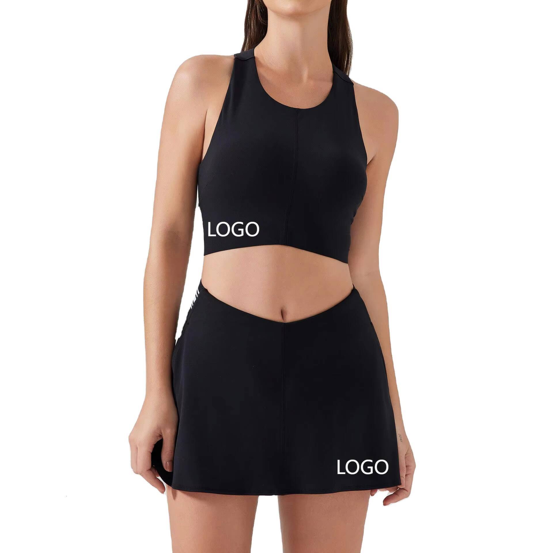 Womens Fashion ColorBlock Athletic Skort Set Shockproof and Supportive Yoga Bra Outdoor Fitness Tennis Skort with Liner Set