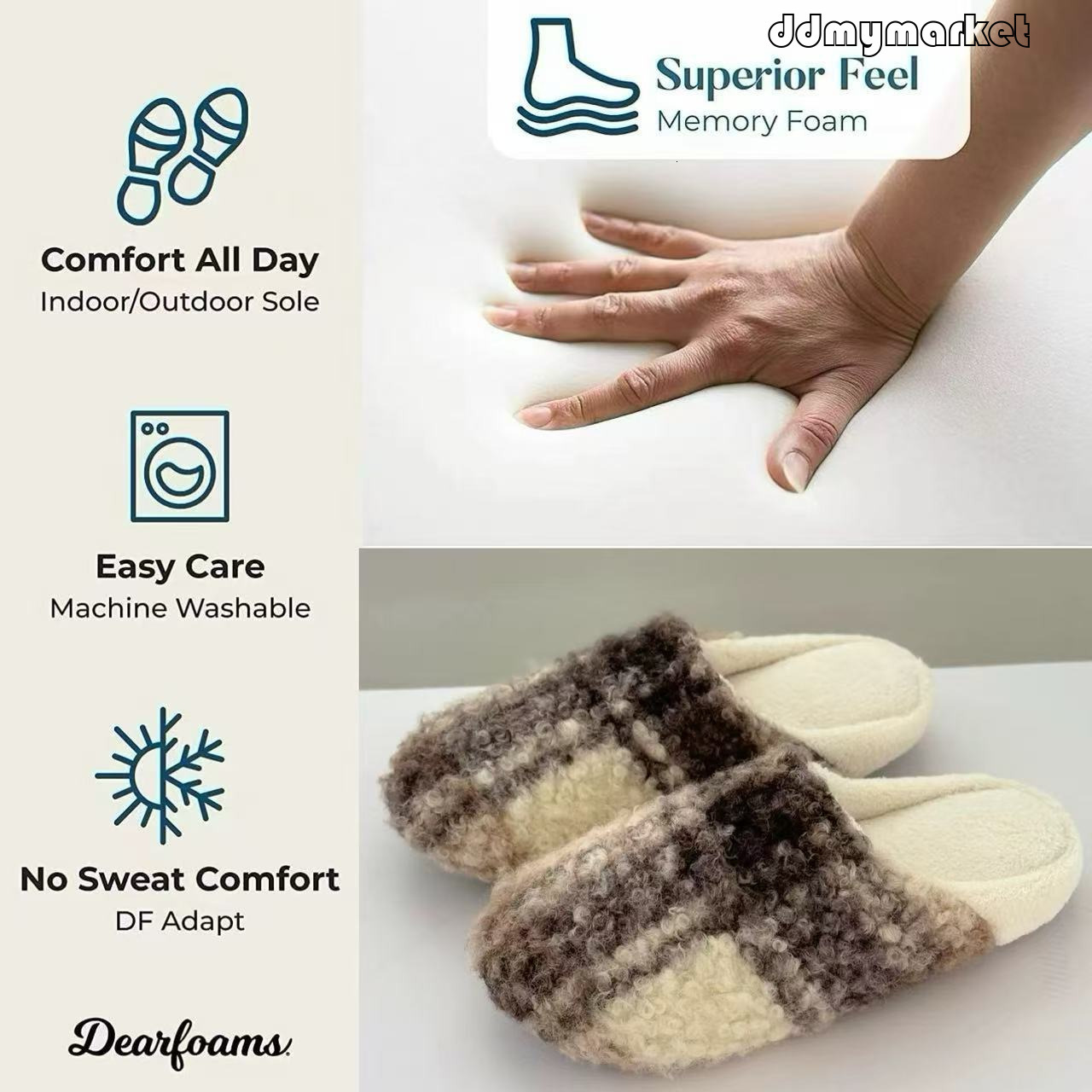 Plaid Men and Women Autumn Winter Thickened Warm Couples Indoor Home Non-Slip Memory Foam Slippers ddmymarket